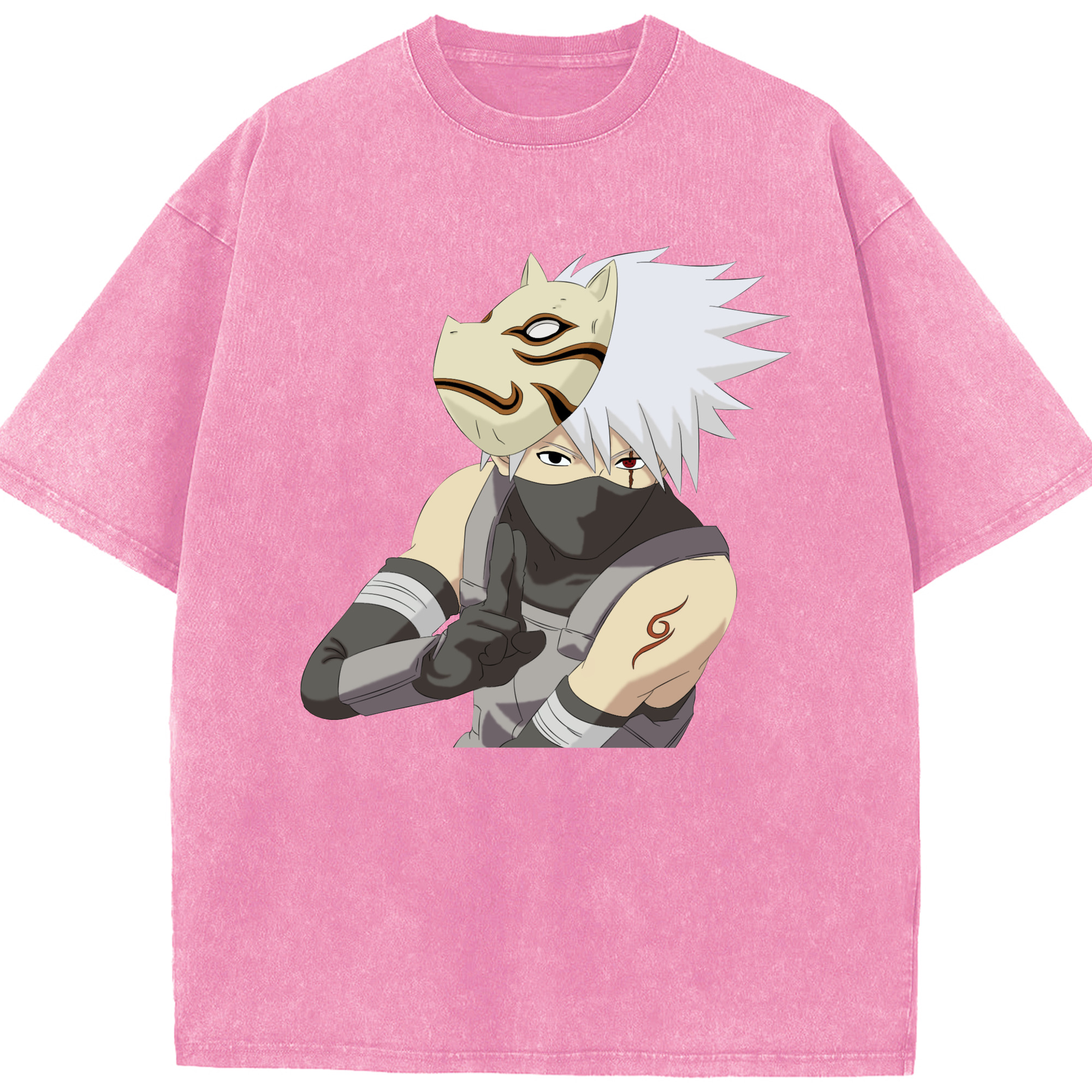 （画像用） NARUTO -ナルト- はたけ カカシ Hatake Kakashi 綿100% ヴィンテージ風 半袖Tシャツ（フロントプリント）